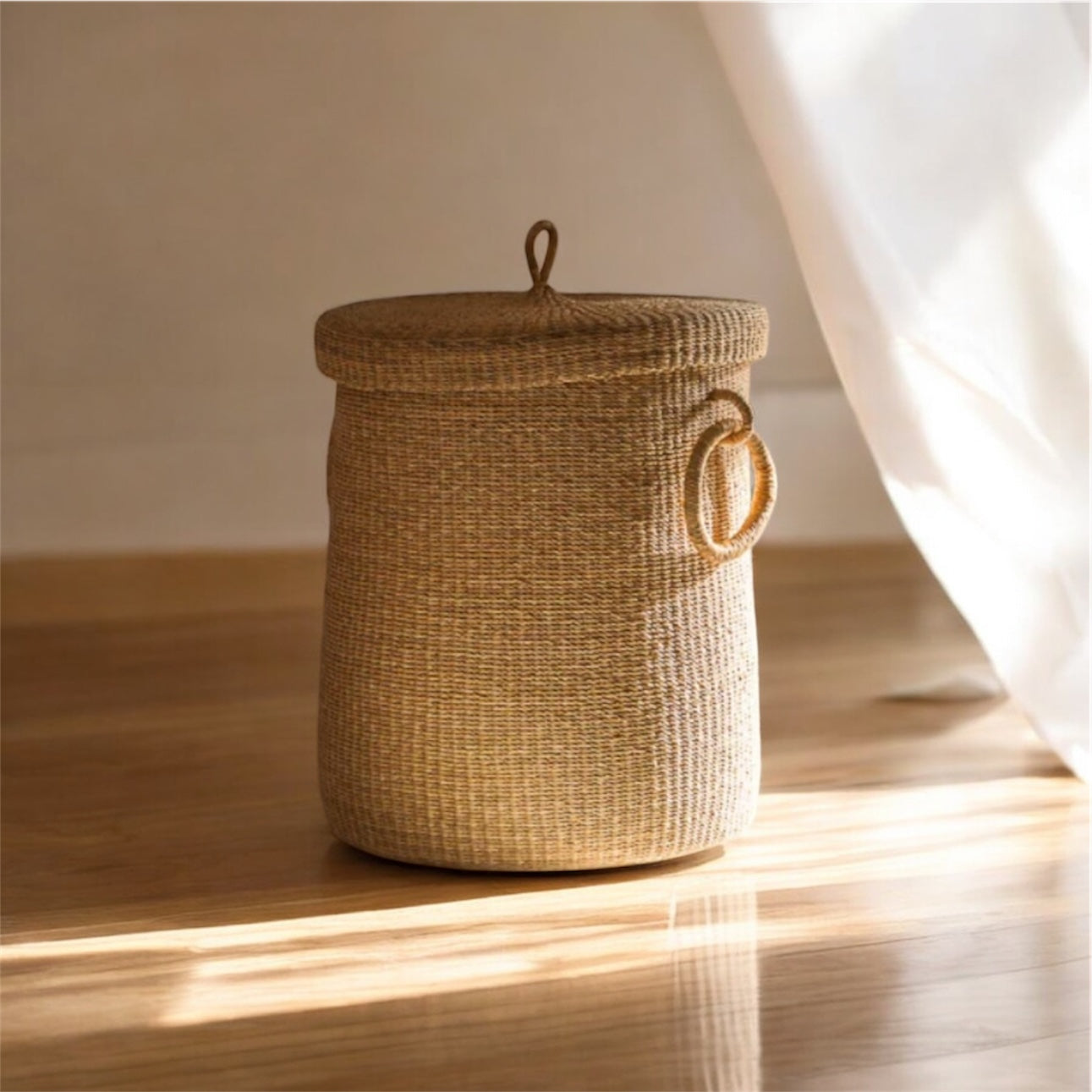 Handwoven Bolga laundry Basket with Handles