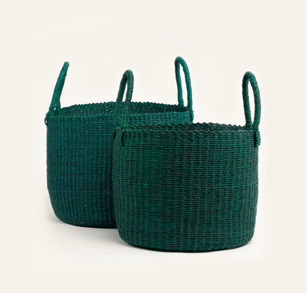 Handwoven Green Laundry Basket