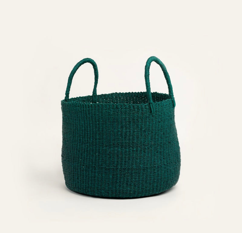 Handwoven Green Laundry Basket