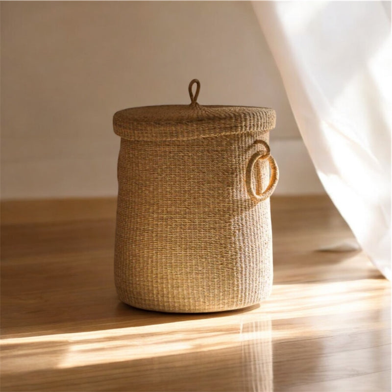 Handwoven Bolga laundry Basket with Handles