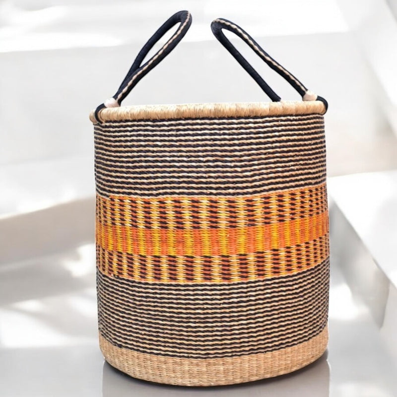 Handwoven Bolga laundry Basket with cover and handles