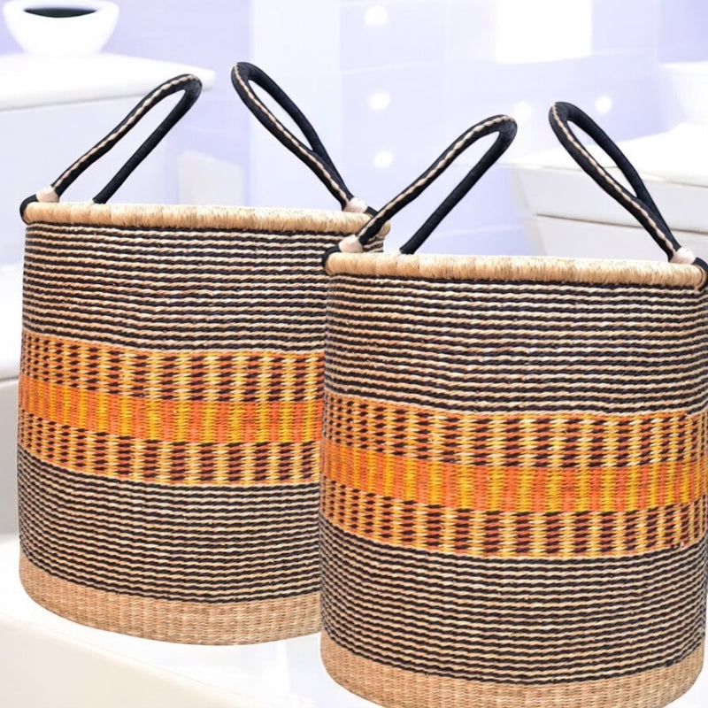 Handwoven Bolga laundry Basket with cover and handles