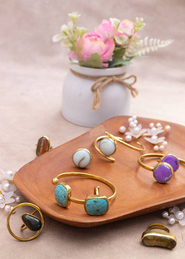 Jilly Purplestone Brass Ring with Bangle
