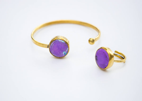 Jilly Purplestone Brass Ring with Bangle
